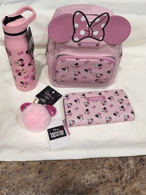 Disney Pink Minnie Mouse Kids Backpack Set with Bottle and Wallet